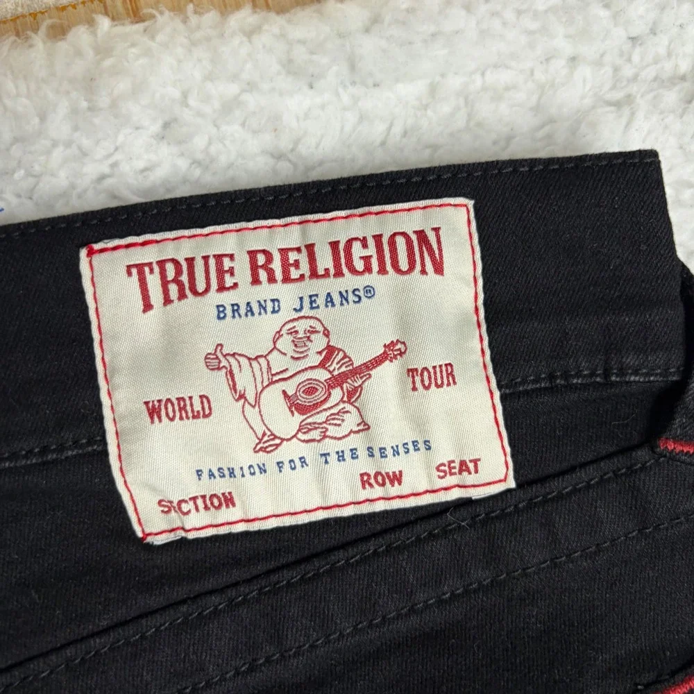 NEW True Religion Ricky Relaxed Straight Jeans Black Red 107330 Mens 32x33